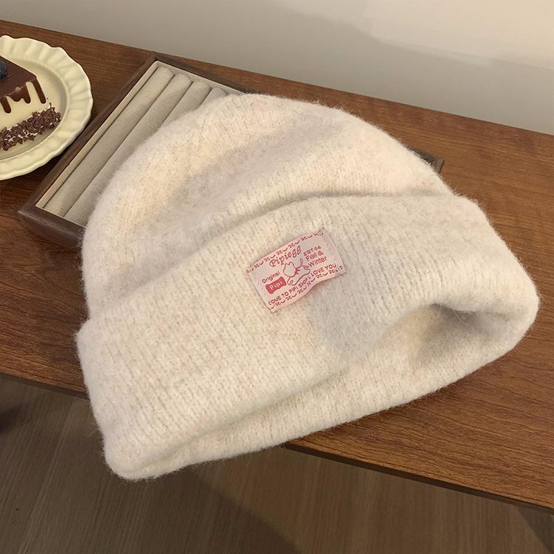 Blue wool knitted hat children's winter Korean versatile lake blue warm cold hat big head circumference ear protector wool hat