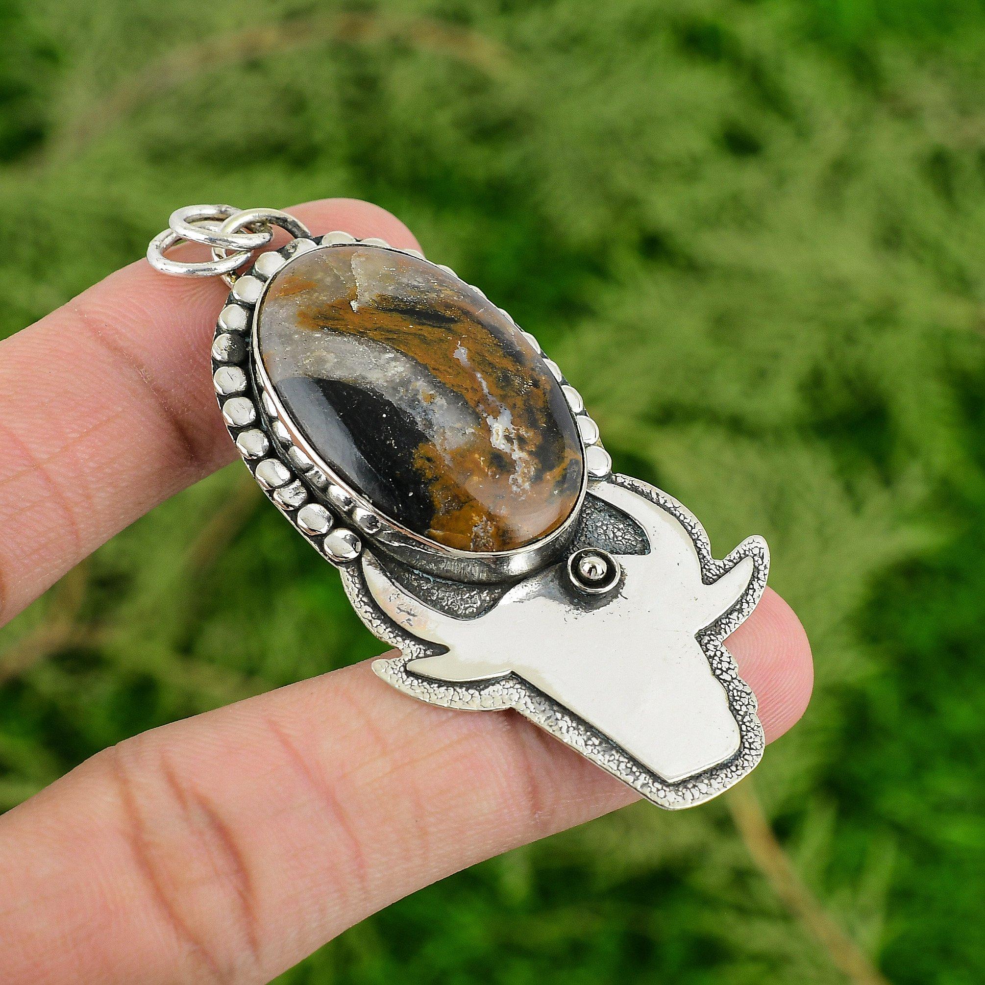 

День Дочери Сделка Овальный Золотистый Питерсит Камень Бохо Подвеска Ювелирное Изделие 925 Серебро