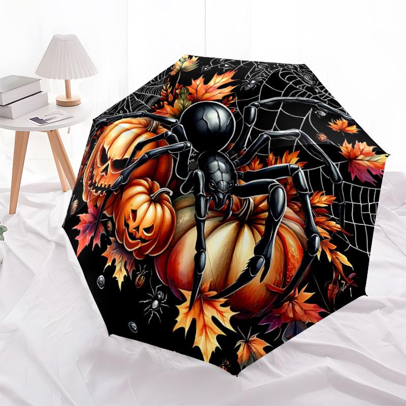 1pc Halloween Spider Automatic Folding Umbrella, Lightweight Retractable Compact Travel Umbrella, 8-Rib Sturdy Frame078