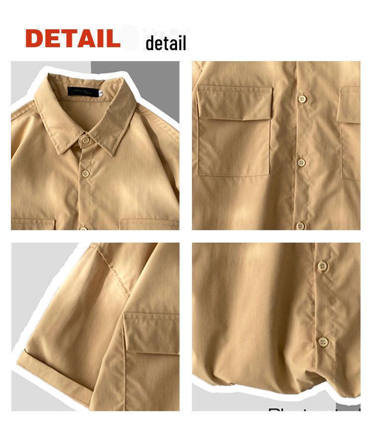 Herren-Freizeithemd im Hongkong-Stil mit kurzen Ärmeln und Doppeltaschen – trendige, lockere Passform für Sommerstudenten