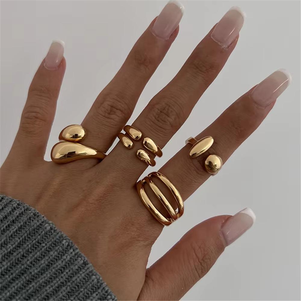 4Pcs Hug Shape Adjustable Open Rings Stackable Knuckle Rings Trendy Finger Ring Jewelry  for Women