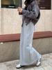 Korean Fluffy High Waist A-Line Skirt: Autumn/Winter Women's Casual Fashion with Drawstring Elastic Waist and Slit