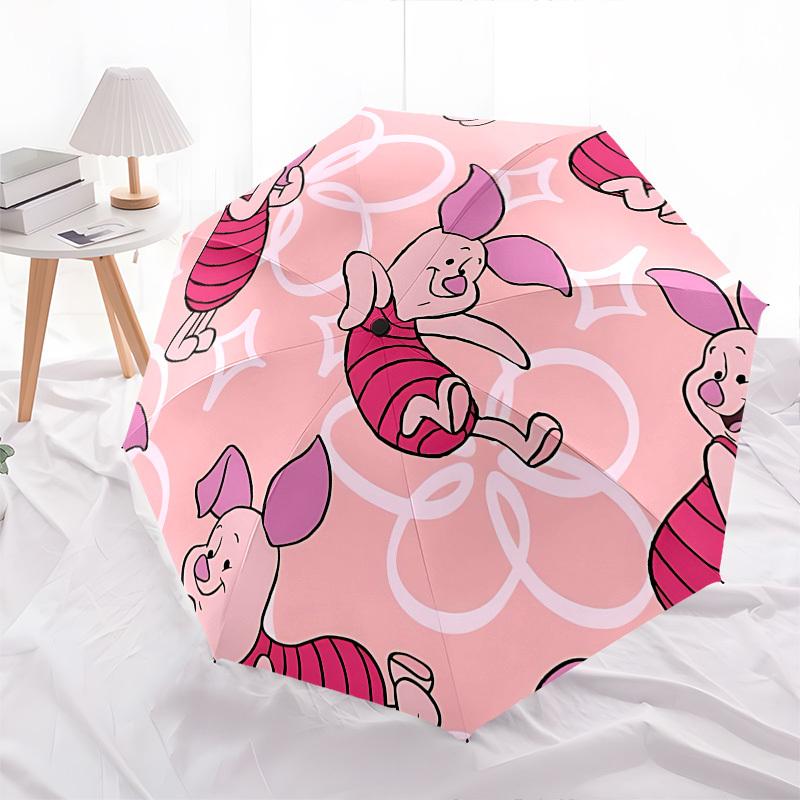 Piglet, Pink Themed Automatic Opening and Closing Umbrella, Brightly Colored 8-rib Portable Umbrella, Suitable for Men and Women, A Perfect Gift for C