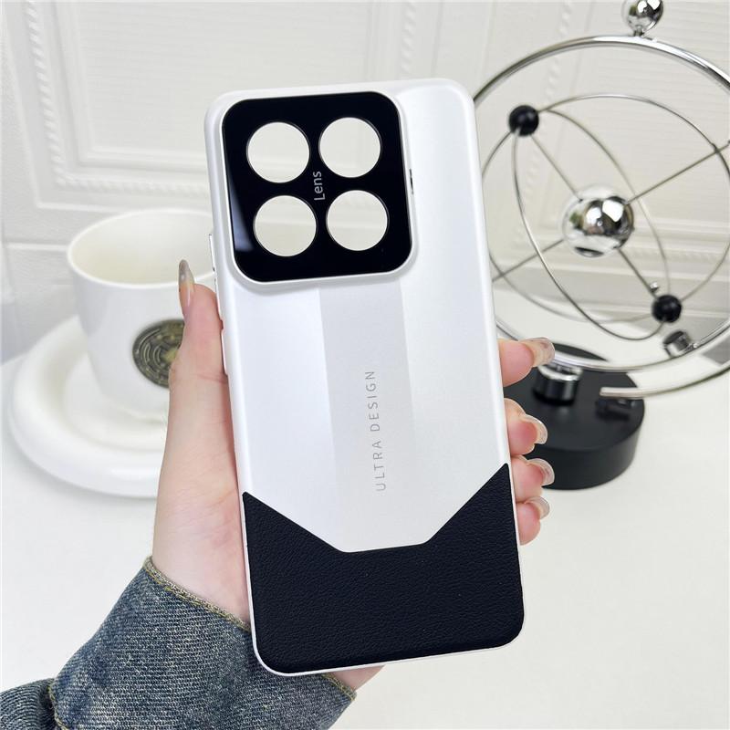 

Для Xiaomi 14 13 Pro прочный противоударный чехол из поликарбоната Nappa + Stick Leather с защитой от падений и отпечатков пальцев For Xiaomi 14 Pro чёрный/белый