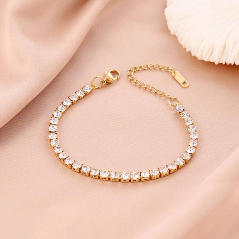 316L Stainless Steel White Sparkling Zircon  Chains Bracelet For Women Fashion Girls Wrist  Gifts