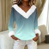 Women's T Shirt Tee Print Shirt Long Sleeve Party Fleece Collar V Neck  Top