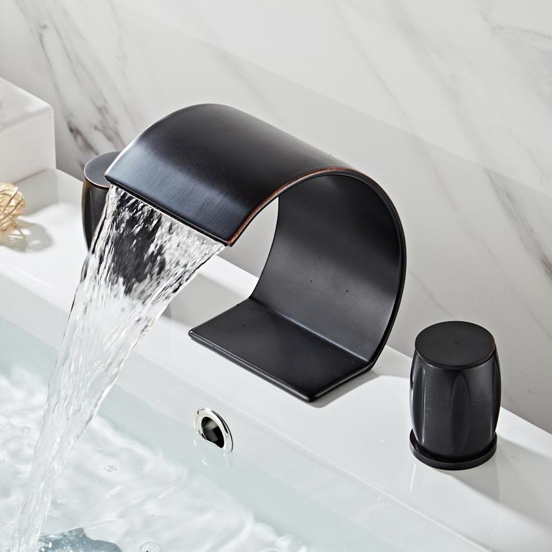 Basin Faucet 3 Holes Double Handles Bathroom Waterfall Faucet Nickel Finished Three Pieces Bathroom Bathtub Faucet Crane Tap