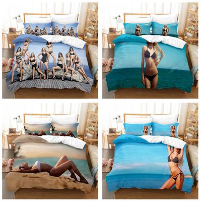 3D Geprint Zomer Beddengoed Sexy Bikini Vrouwen Beddengoed Set Donzen Dekbedovertrek met Kussensloop Dubbel Eenpersoons King Cadeau