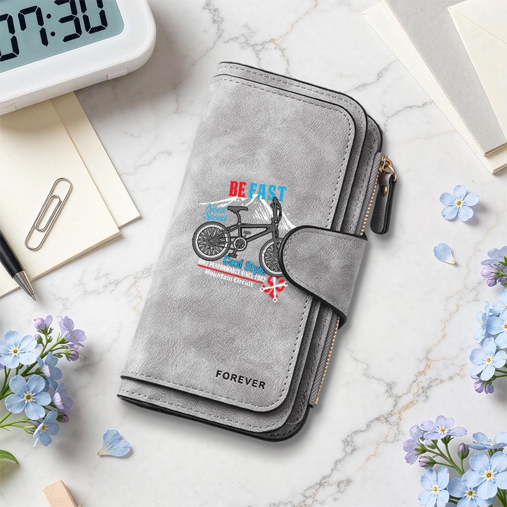 Stylish Bicycle Pattern Long Wallet Fashion Portable Large Capacity Card Holder Casual Multi Slots Daily Use Purse