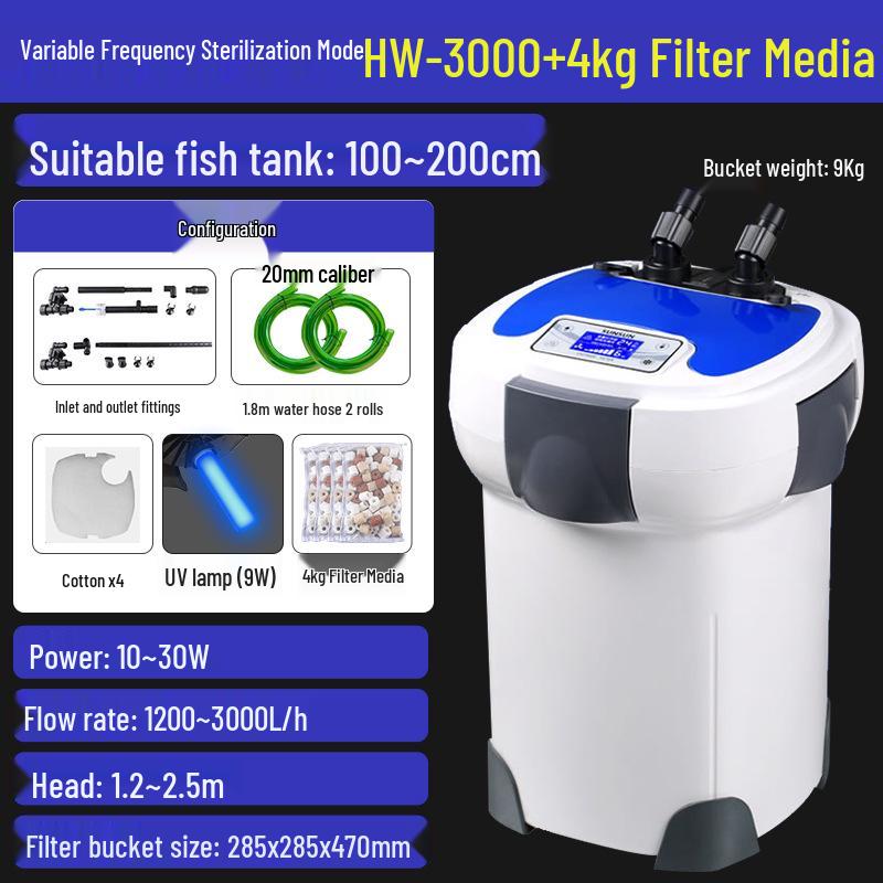 Silent Variable Frequency External Aquarium Filter HW-3000 for Planted and Large Fish Tanks