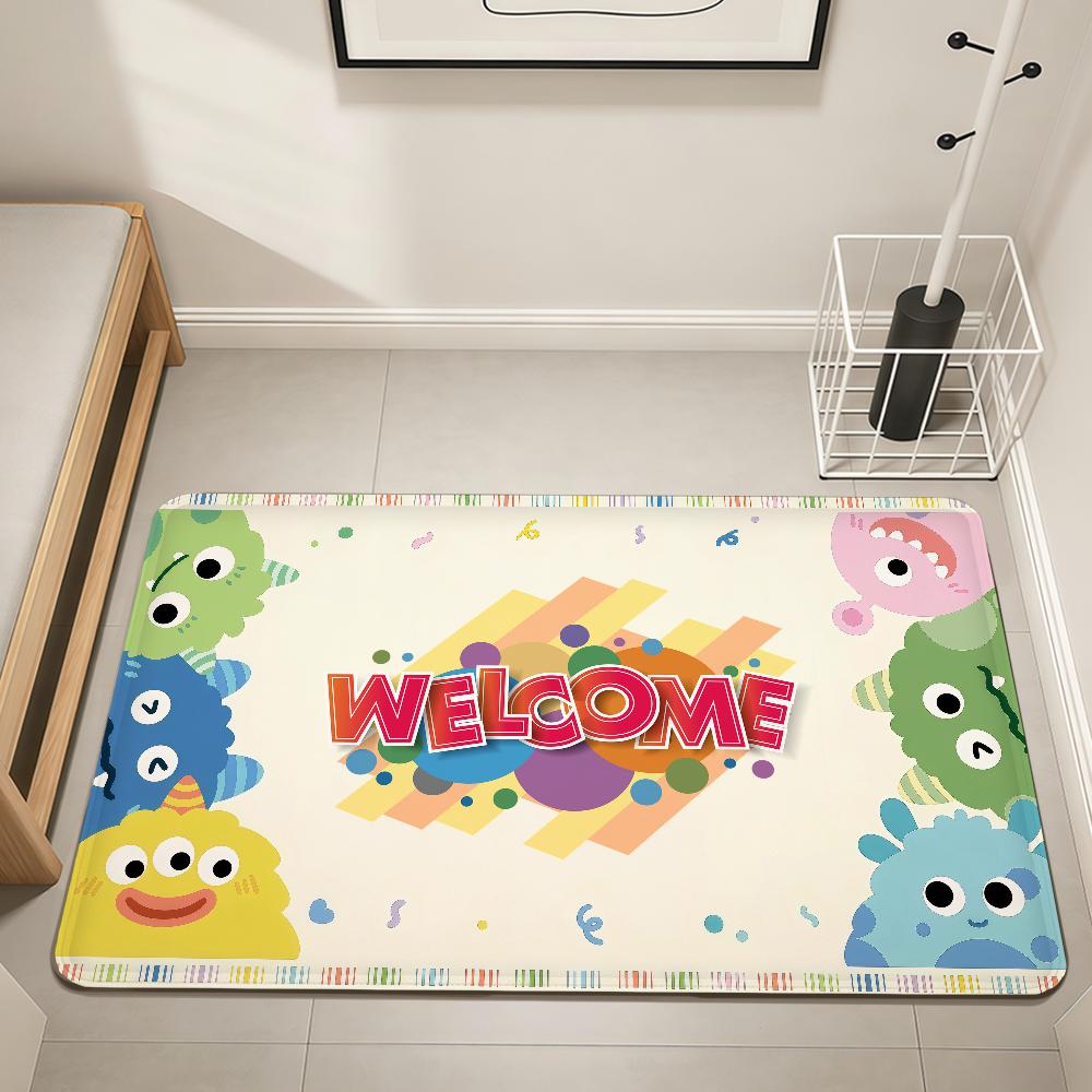 welcome cute cartoon modern doodle Home Bedside Rug Kitchen Bath Floor Mat Hallway Balcony Carpet Entrance Doormat hogar Decor
