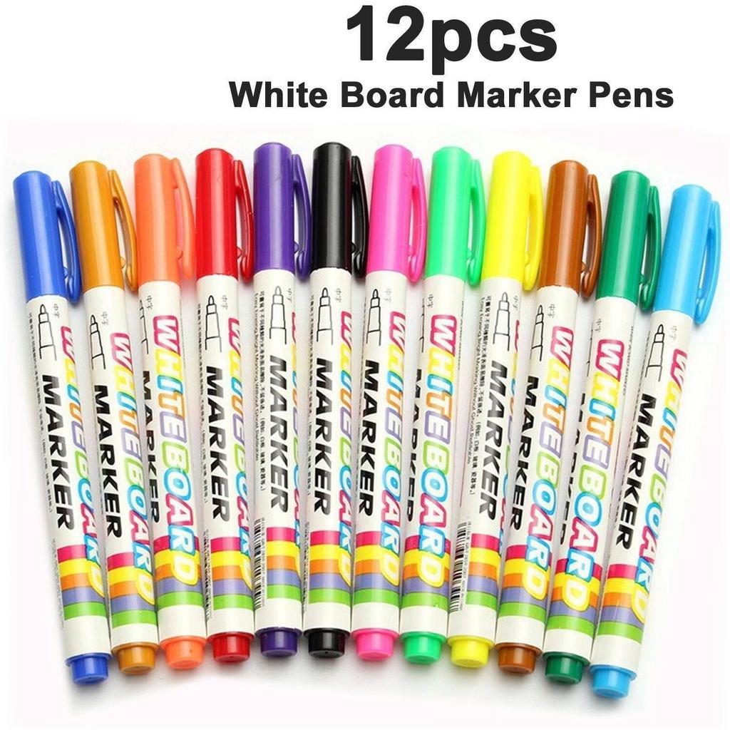 12 Colour White Board Marker Pens Pen Dry Eraser Easy Wipe Whiteboard Easy Dry