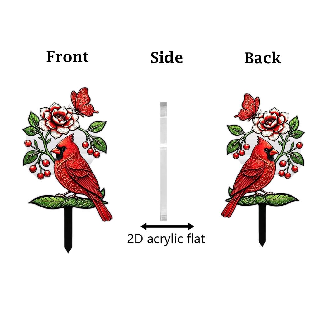 2D Acrylic Garden Stake Featuring Bird and Floral Design Suitable for Outdoor Lawn Decoration and Yard Ornament