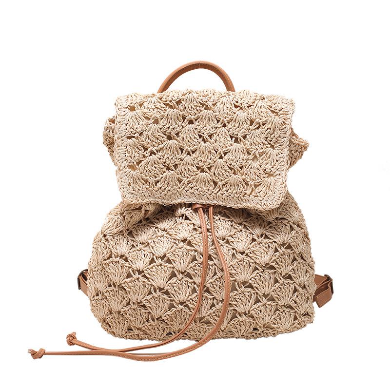 

Straw Backpack for Women Design Casual Woven Rattan Travel Bagpack Beach Holiday Style Female Knit Drawstring Korean Rucksack 30x12x34cm