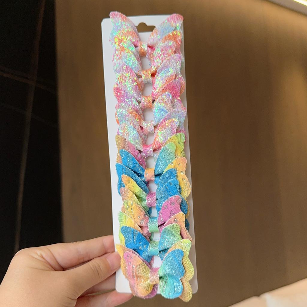 10 Stück Feste Schmetterlings-Haarschleifen und Haarspangen Baby Mädchen Leder Kinder Haarschmuck Haarnadeln Haarspangen Kopfschmuck Geschenk