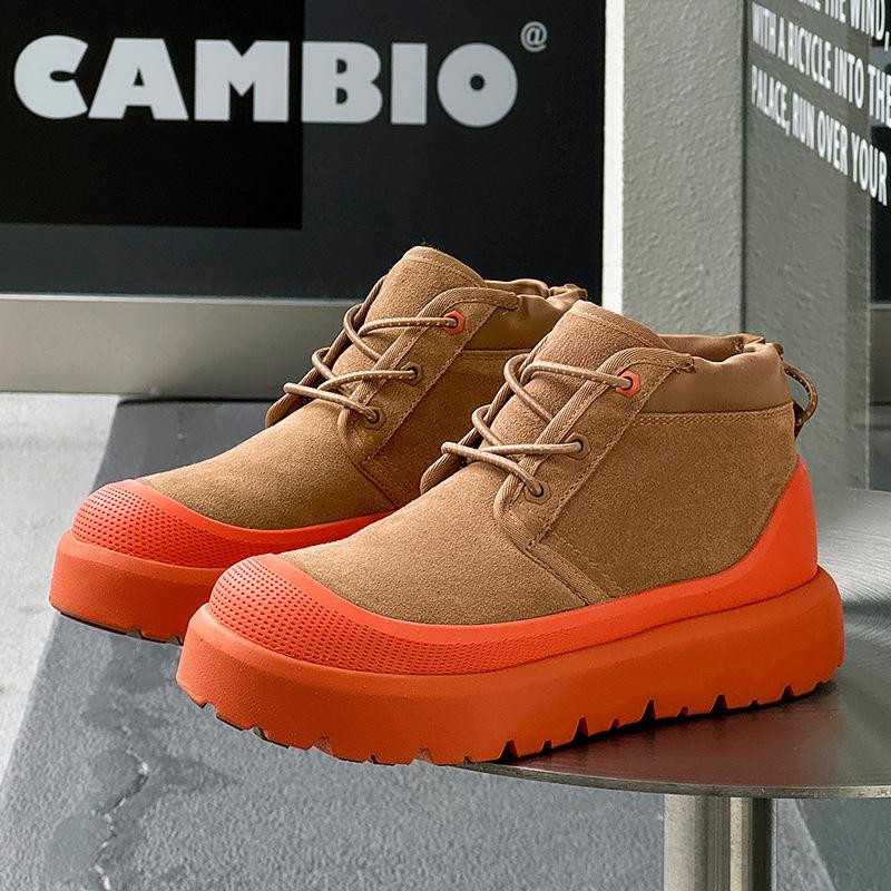 

Snow boots men s winter fleece fur integrated non-slip fleece thickened waterproof cotton shoes autumn medium tube short boots Female size 39 помаранчевий