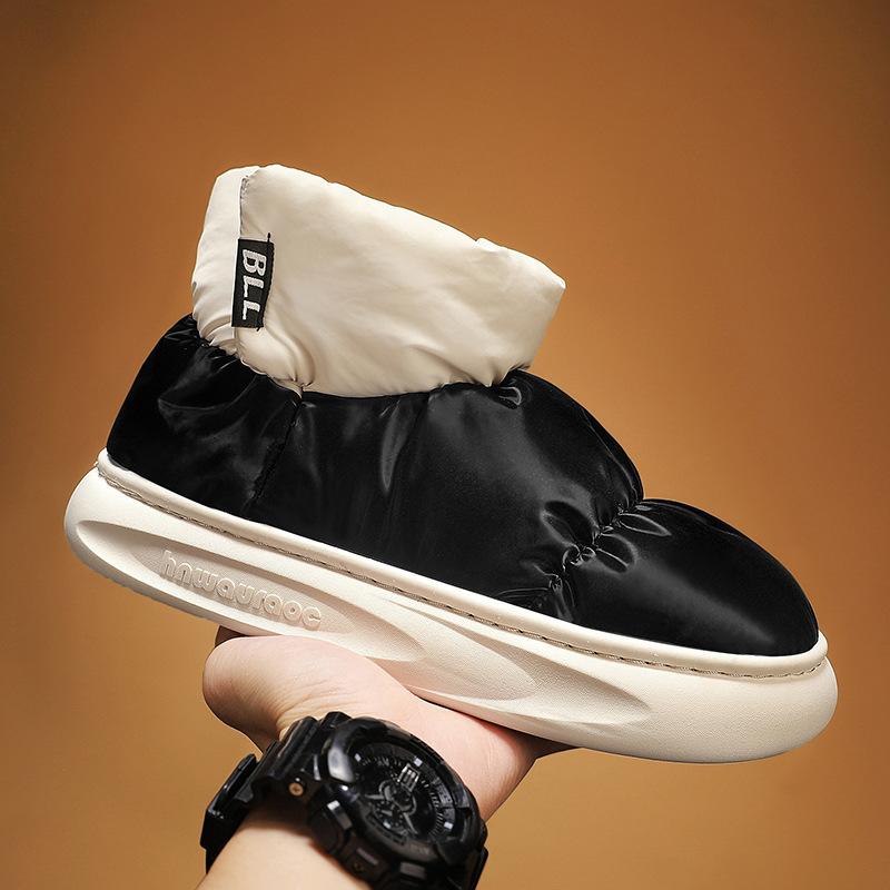 

Модные уличные плюшевые теплые мужские зимние ботинки, зимняя пара хлопковых ботинок, пуховые нескользящие водонепроницаемые модные детские ботинки, слипоны, мягкие кроссовки 32-33 чёрный