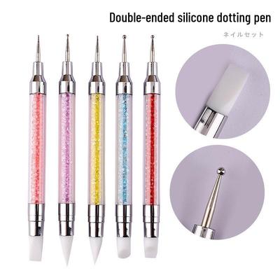 Nail Art Dual-Ended Silicone Dotting and Embossing Pen with Multi-Color Diamond Rod