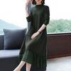 Dress Women's Autumn and Winter Lace Comfortable Stretchy Mid-Length Sweater Dress Knitted Long Sleeve Dresses