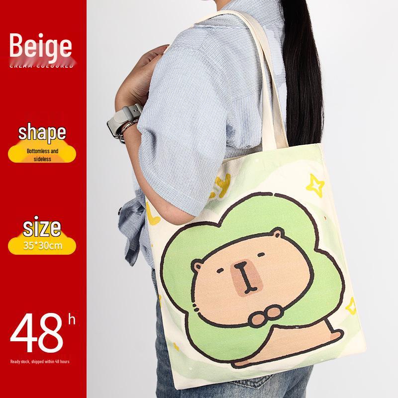 Black Canvas Tote Bag with Logo Print - Eco-friendly for Students