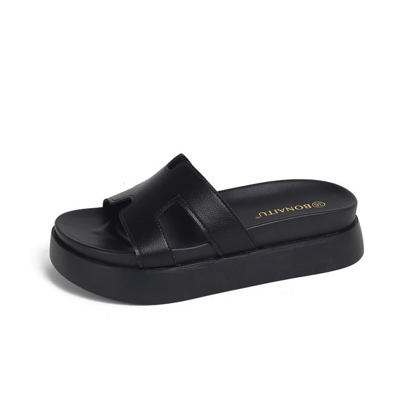 Women's Leather Platform Sandals, 2025 Style, Summer Outdoor Fashion, Versatile, Height-Increasing, 'Stepping On Cloud'.