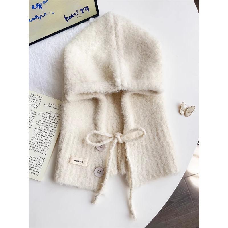 Korean Wool Balaclava Women's Autumn and Winter Windproof Warm Ear Protection Hat Scarf Integrated Knitted Woolen Hat