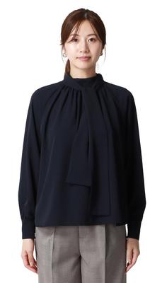 High-neck Bowtie Blouse [2-way] [long Sleeves]