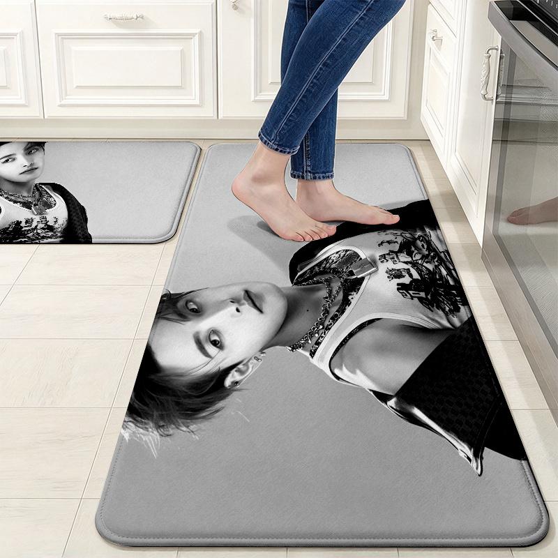 Hongjoong Print Flannel Kitchen Mat Christmas Soft Area Rug Non Slip Floor Carpet Home Decoration