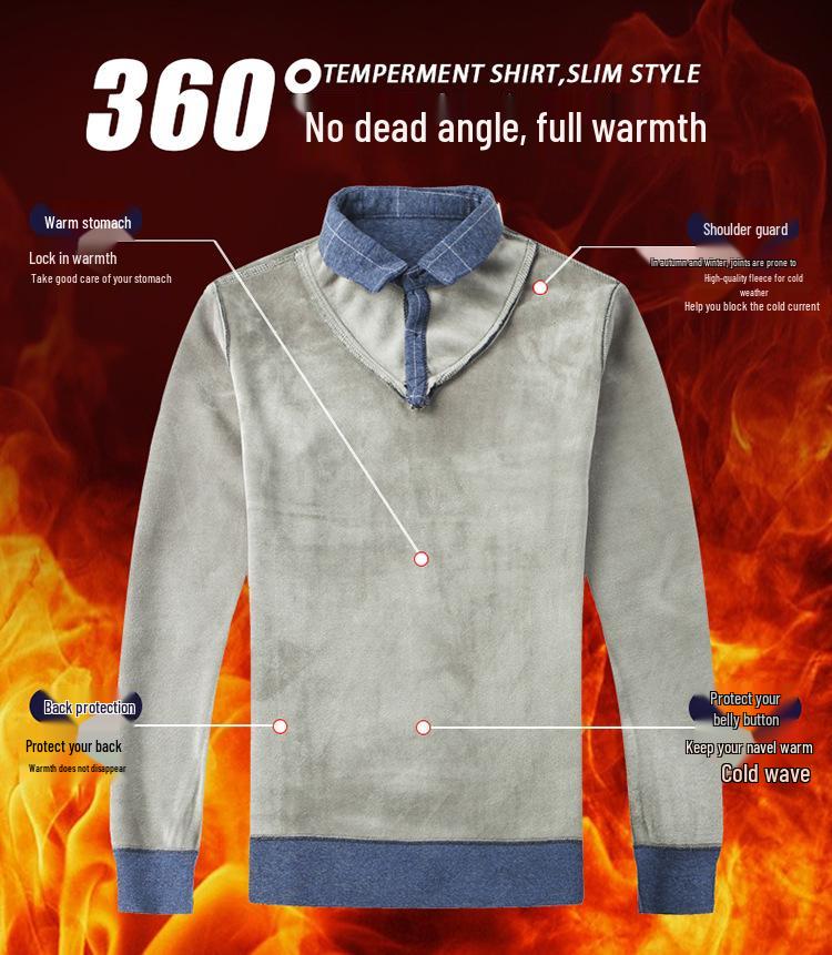 Men's Winter Wool-Feel Sweater: Skin-Friendly, Fleece-Lined, Faux Thickened, Shirt Collar, Knitted Base Layer