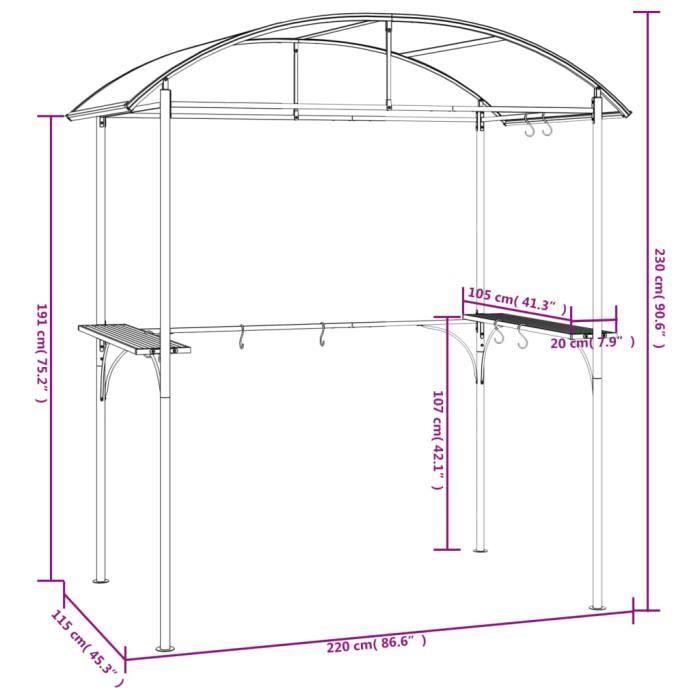 VidaXL Gazebo BBQ et étagères latérales anthracite 220x115x230cm acier 360138