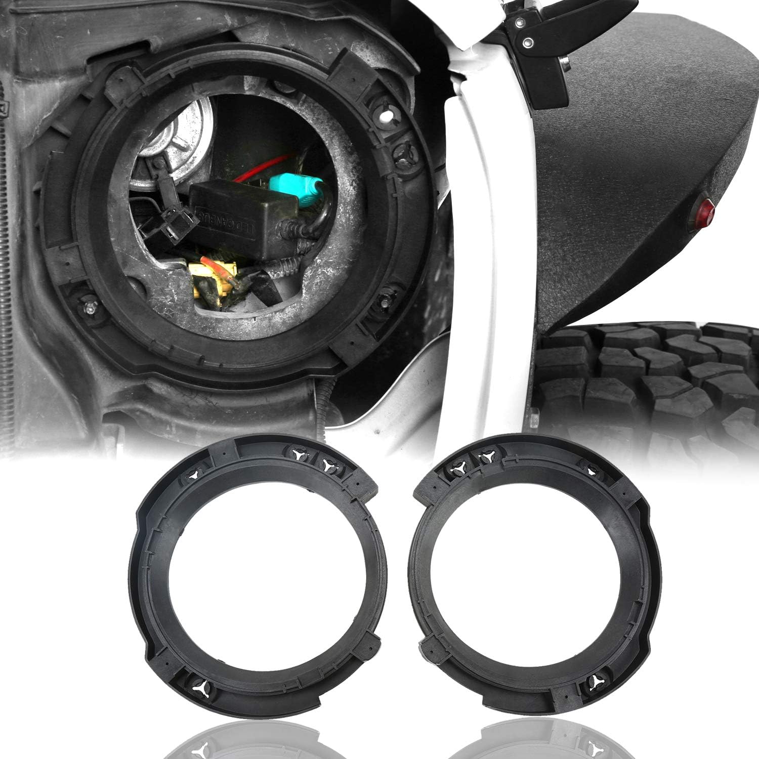 Hooke Road 7 in Headlight Mount Retaining Bracket Ring Replacement for Jeep Wrangler JK & Unlimited 2007-2018 Headlight Bracket