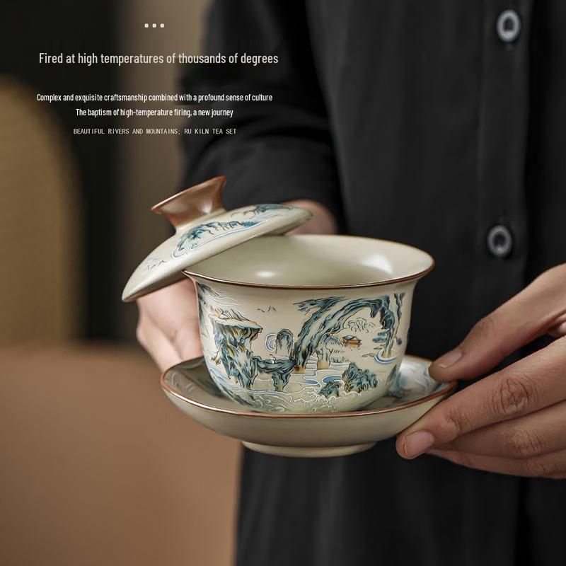 Ru Kiln Ceramic Tea Set - Splendid Mountains & Rivers