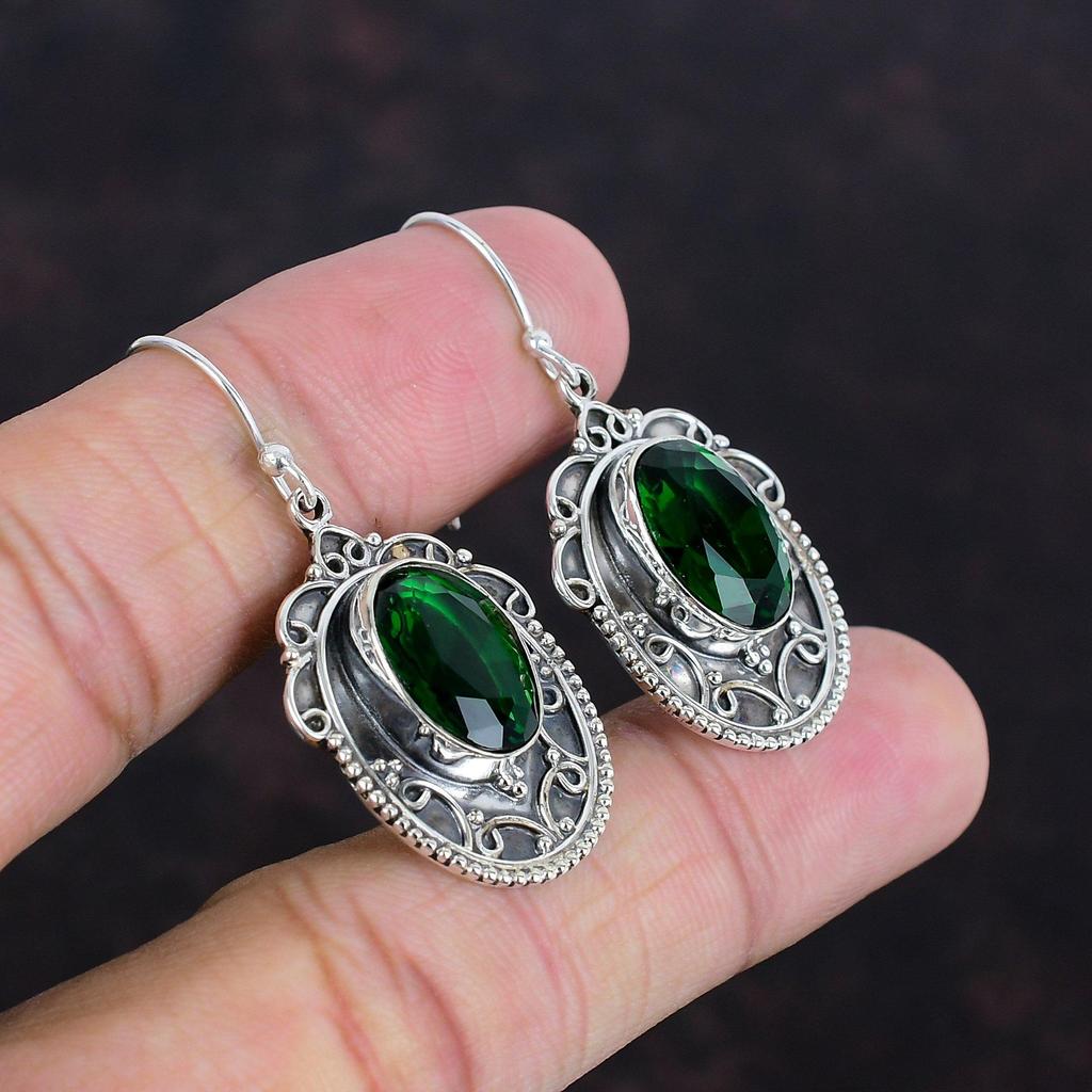 Cercei Fațetați cu Diopsid Cromat Argint Sterling 925 Cercei cu Piatră Prețioasă Cercei Handmade Bijuterii cu Diopsid Cromat Cercei Vintage Cadouri Pentru Ea