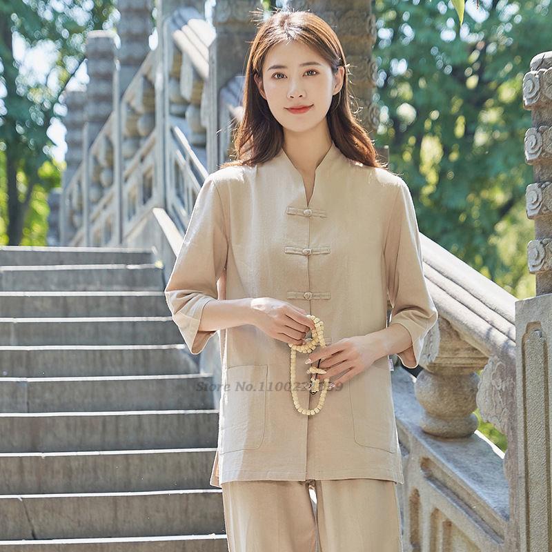 Women's Chinese Kung Fu Tai Chi Clothing Martial Arts Wushu Uniform Cotton Tops+pants Set Tai Chi Yoga Sports Exercise Suit