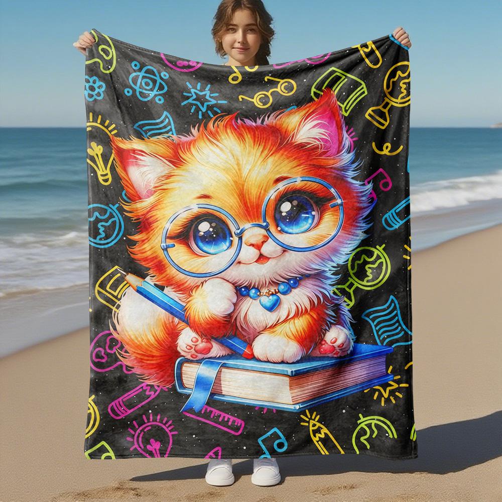 Kitty Study Outdoor Flannel Blankets, Outdoor travel, Home Blankets, Fan Gifts,Suitable for All Seasons, Christmas Gifts. R1127018