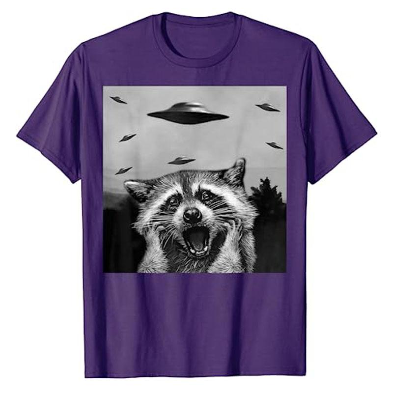 Alien UFO Funny Raccoon Stuffed Animal for Men, Women, Kids T-Shirt Raccoon Lover Graphic Tee Tops Short Sleeve Blouses Gifts