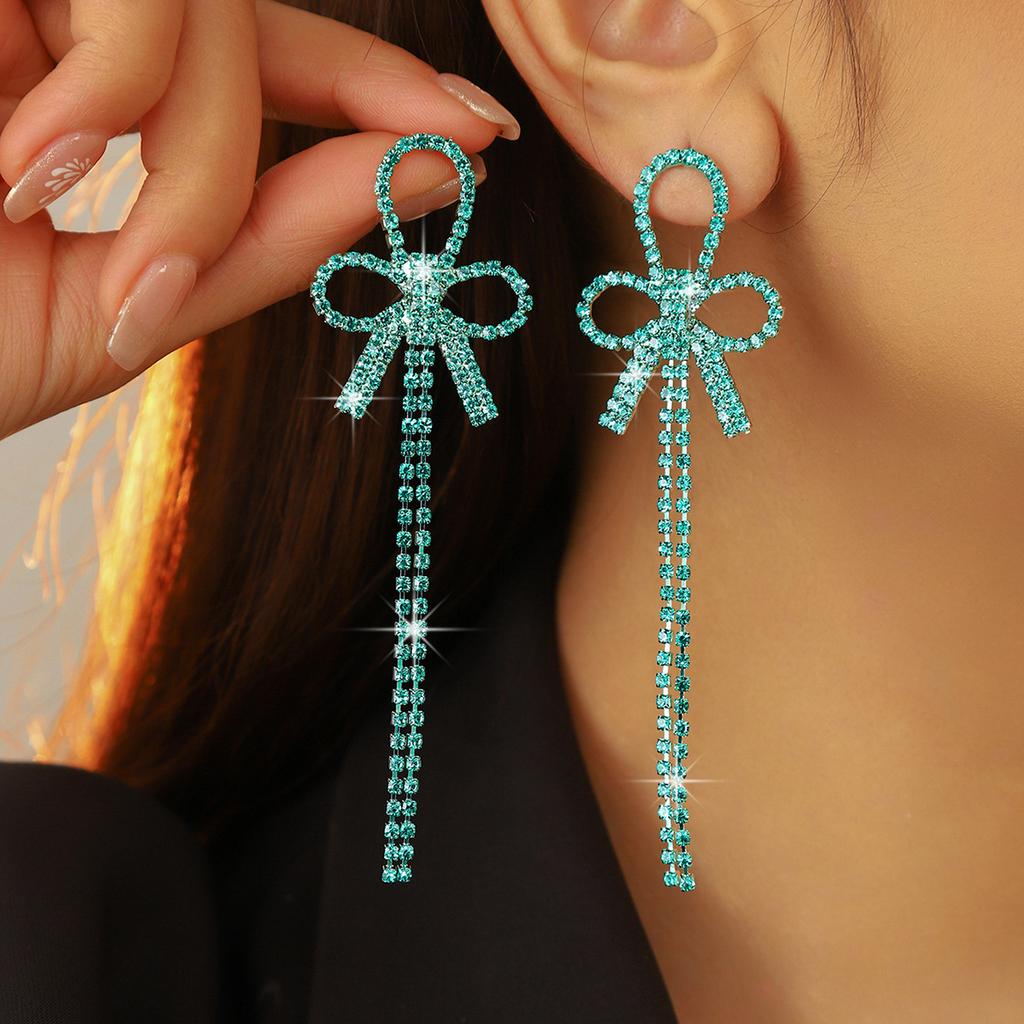 Fashion long fringed bow earrings