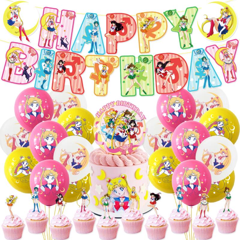 

Sailor Moon Party Supplies Kawaii Balloons Banners Cake Toppers Hanging Screws Set Kids Girls Cosplay Birthday Decorations Round Sensory Compression