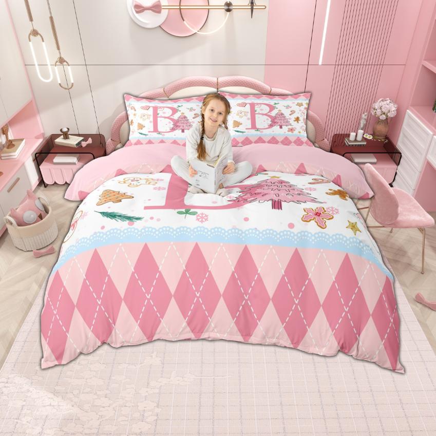 Comforter Homewish Personalized Xmas Tree Pink Merry Christmas Bedding Set Monogrammed Bedroom Set Room Decor