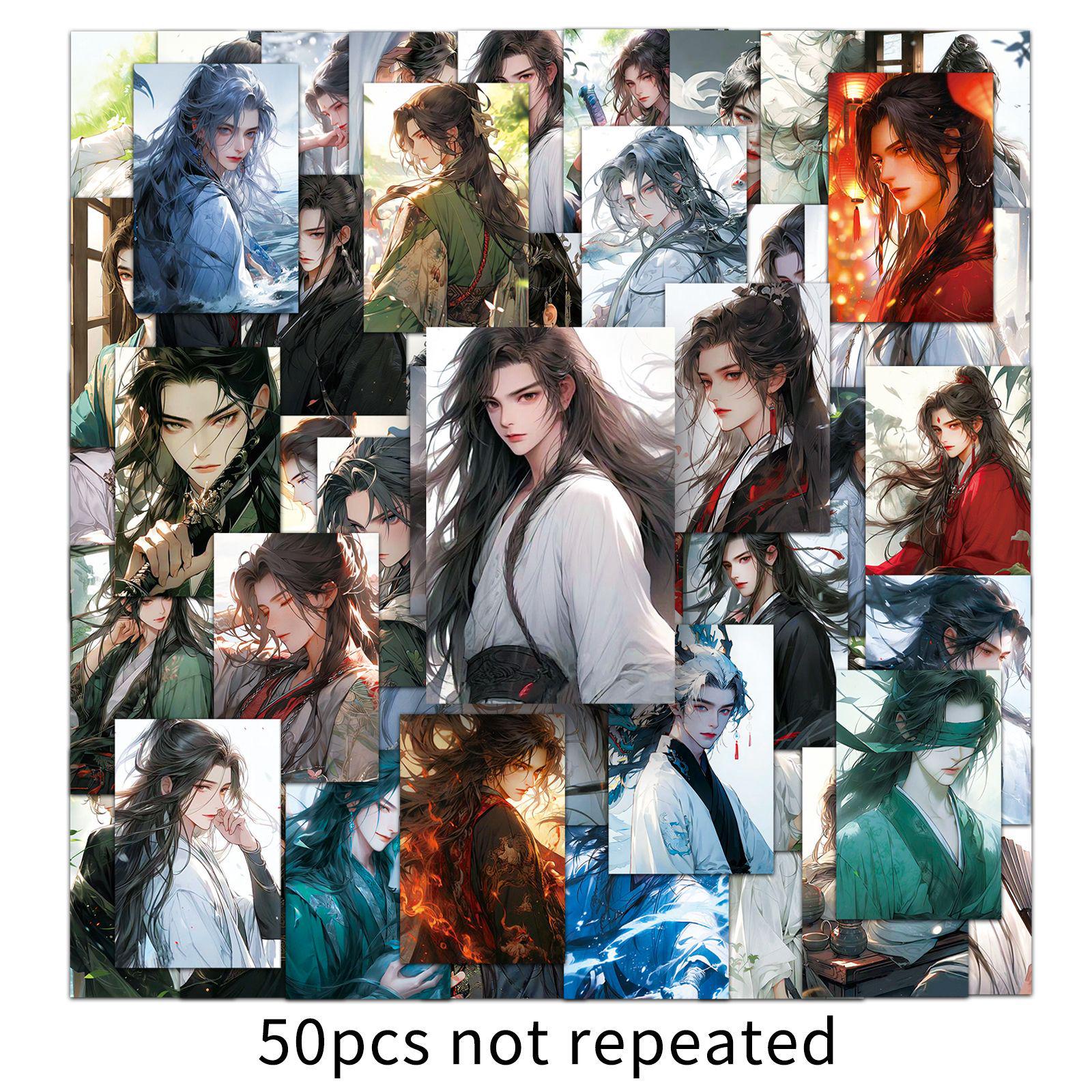 50 Sheets Ancient Chinese Manga Style Waterproof Decorative Stickers for Journals, Computers, and Phones