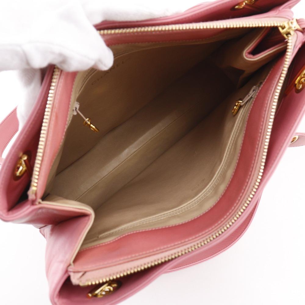 CHANEL Chain tote Tote Bag COCO Mark Long shoulder pink Calfskin Women Used