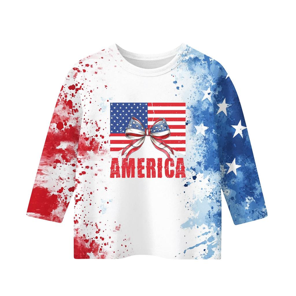 Print Tops For Youth Girls 3-10 Years Round Neck 3/4 Sleeves T-Shirts Trendy Tops Outfit Tees