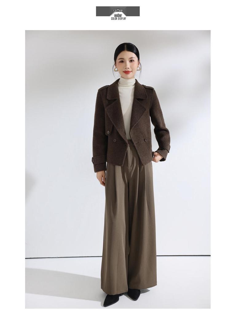 Kleiner vielseitiger doppelseitiger Wollmantel: Kurzer zweireihiger lässiger Anzugkragen schlankmachende Oberbekleidung