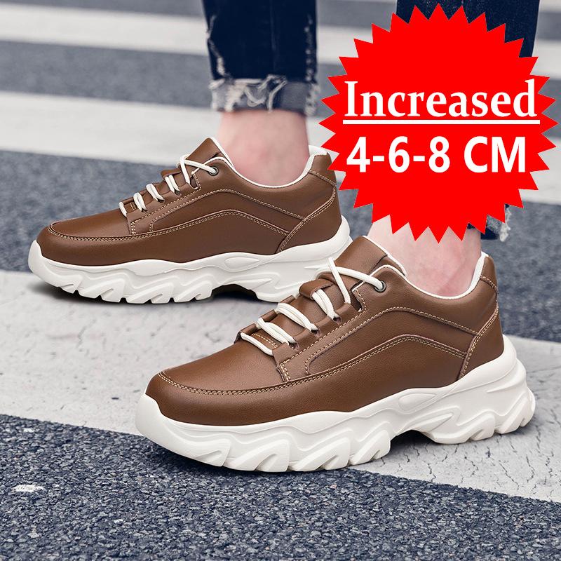 Men Genuine Leather Sneakers Elevator Shoes Invisible Breathable Heightening Shoes 6/8CM Men Casual Sneakers Board Tennis Shoes