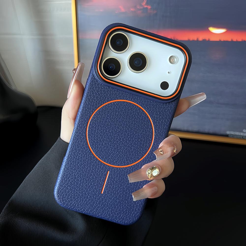 

Leather Skin Texture For Magsafe Case For iPhone 17 Air 16 15 14 12 13 11 Pro Max Plus Magnetic Matte Plain Shockproof Cover iPhone17 Pro