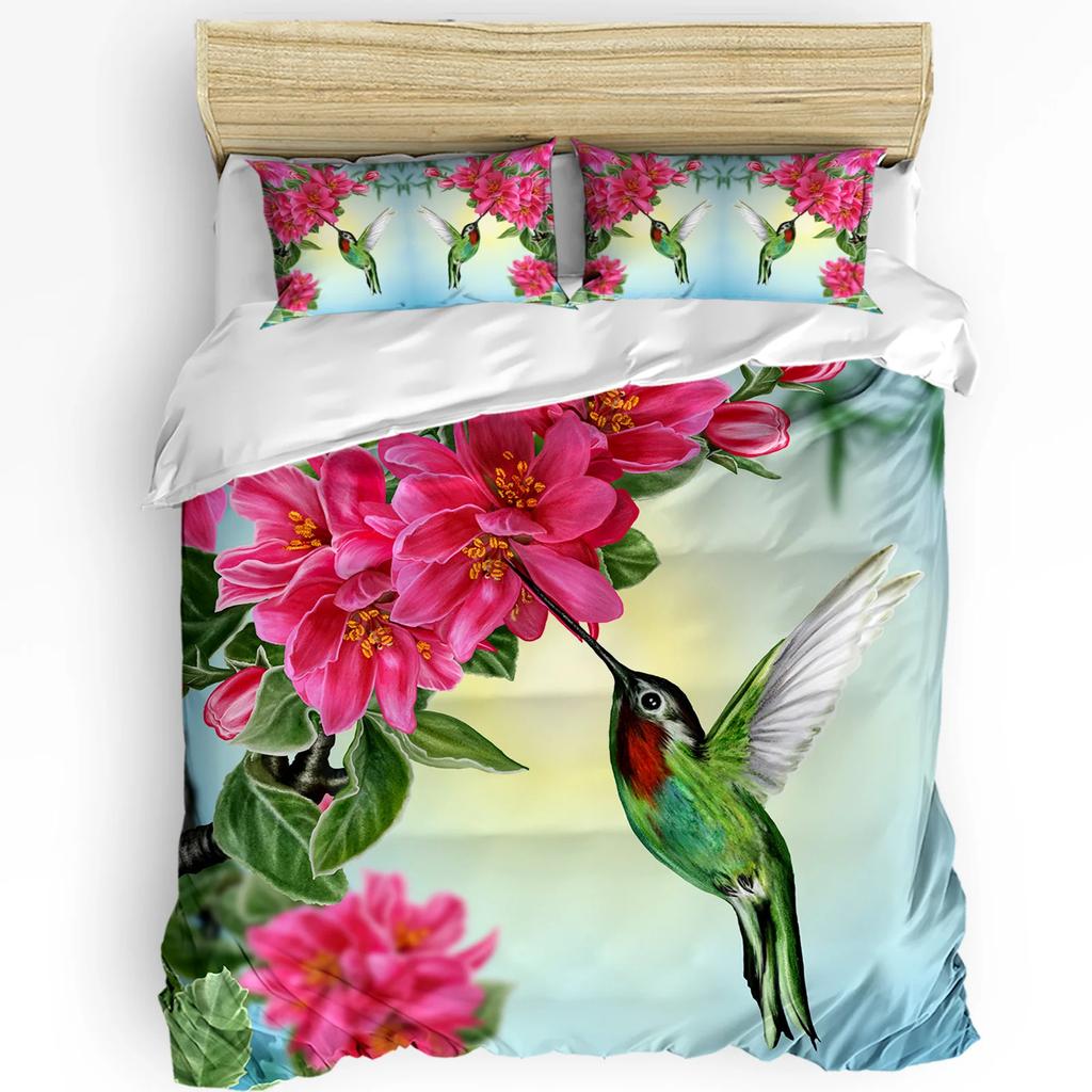 Hummingbird Hibiscus Flower Retro Bedding Set 3pcs Duvet Cover Pillowcase Kids Adult Quilt Cover Double Bed Set Home Textile