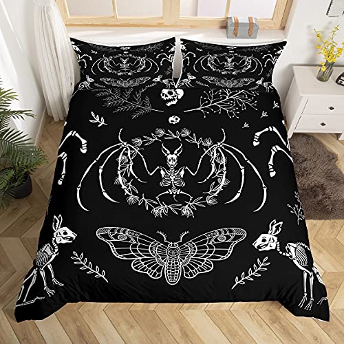 Schädel Rose Skelett Thema Bettbezug Set Polyester Bettdeckenbezug mit Kissenbezug für Kind Junge Teenager King Queen Size Bettwäsche Set