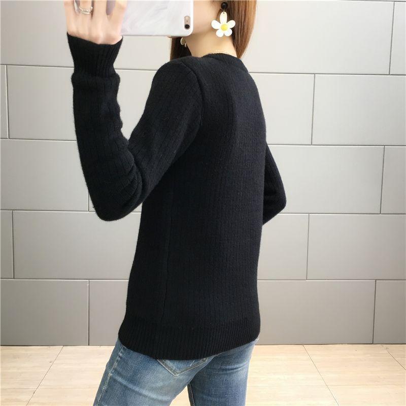 Women Elegant Thicken Velvet Lined Sweater Winter Warm Sueter Fleece Knitted Pullover Slim Round Neck Knitwear