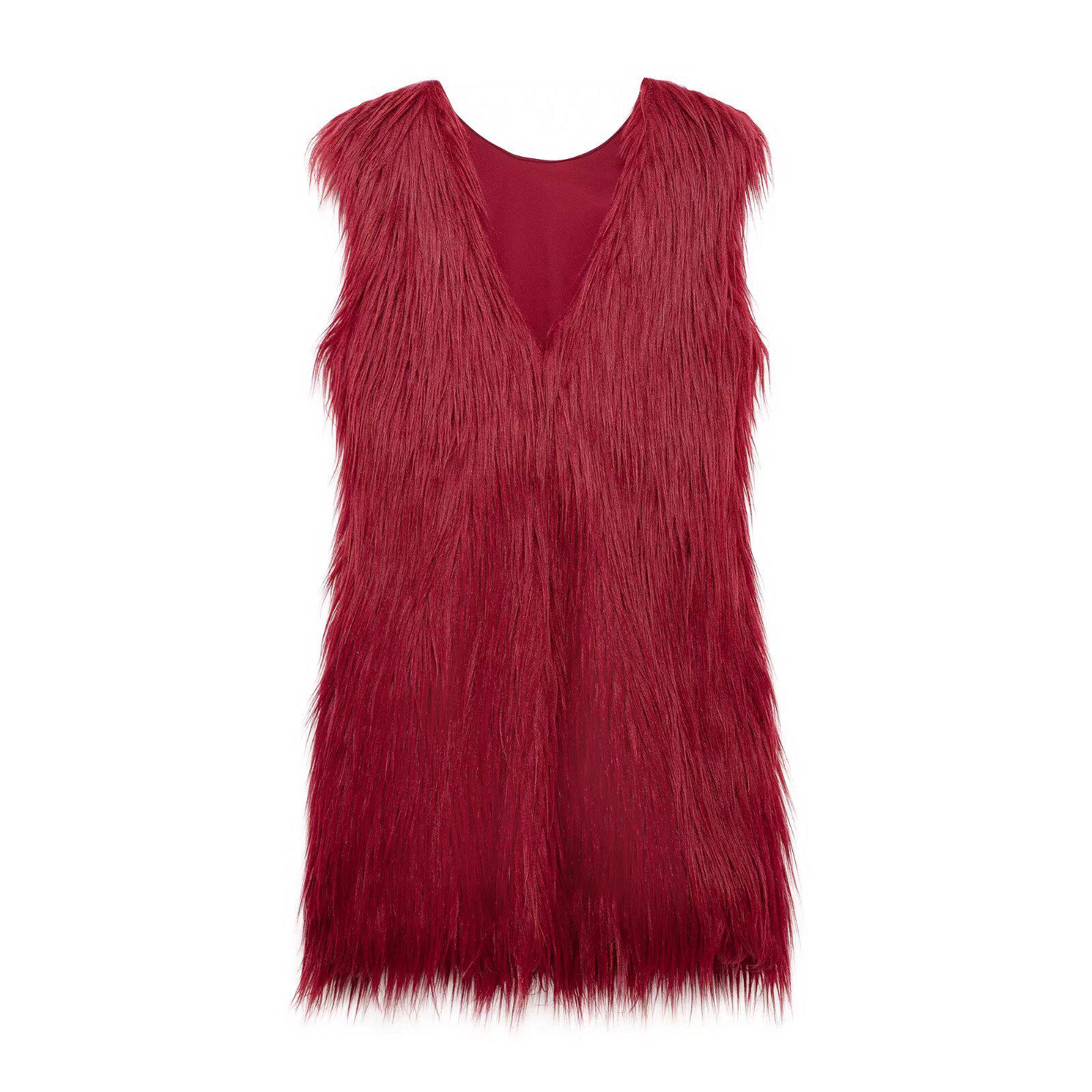

ZR Women s 2025 Spring Faux Fur Long-Haired Vest Dress S