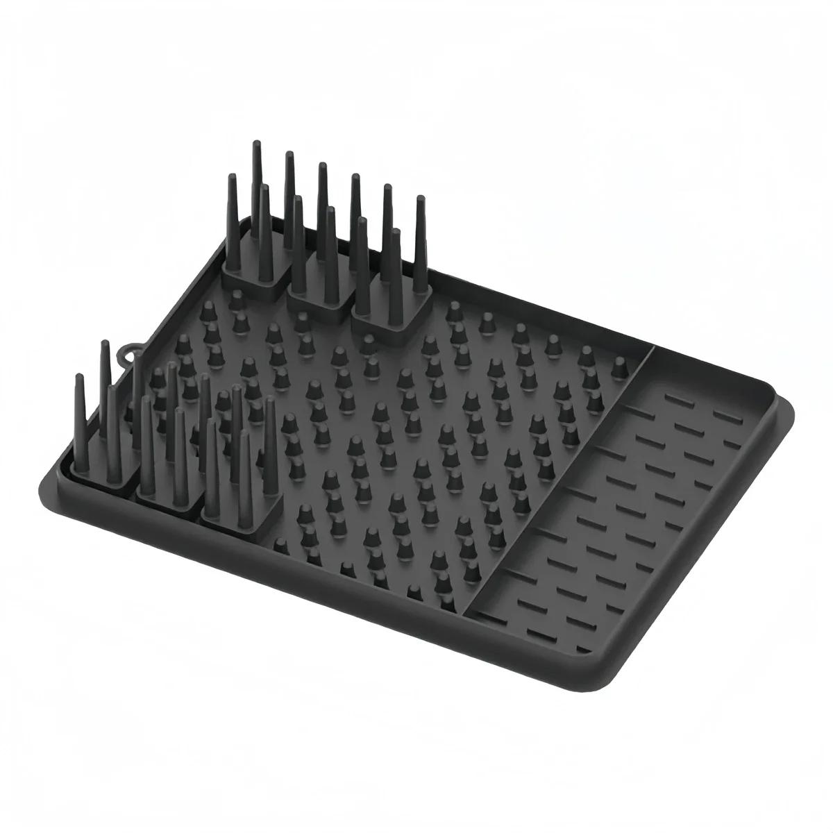 

Dish Drying Rack Silicone Mat With Removable Cutlery Holder For KitchenTableware Kitchen Tools Kitchen Gadgets чёрный